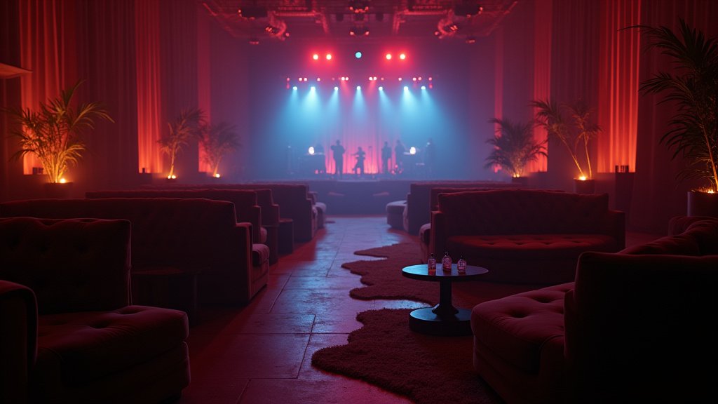 Cinematic wide-angle shot of a vibrant music festival atmosphere at dusk, representing the Arizona Cannabis Awards Music Festival.