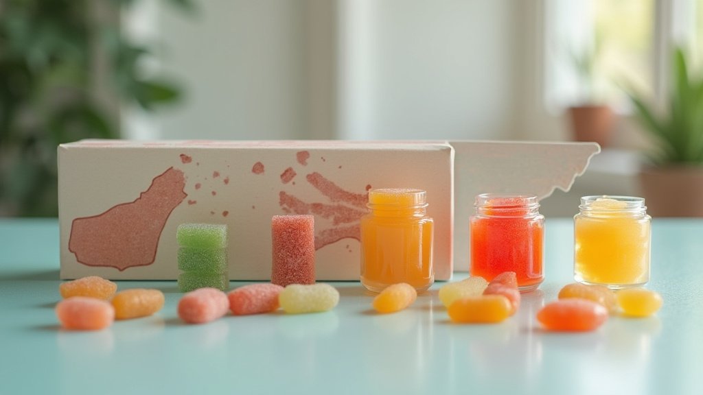 Symbolic image of legally compliant CBD gummies in Tennessee, representing the state's evolving hemp regulations and focus on consumer safety and product integrity.